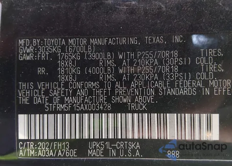 2010 Toyota Tundra Grade 4.6L V8 from USA, damaged, VIN 5TFRM5F15AX003428